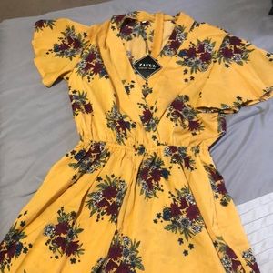 ZAFUL Romper Yellow with Floral Print